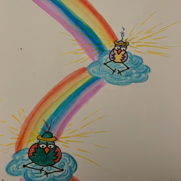 Unframed Original Watercolour Art by Alberta Artist Whimsical Bird Angels - Picture 3 of 4